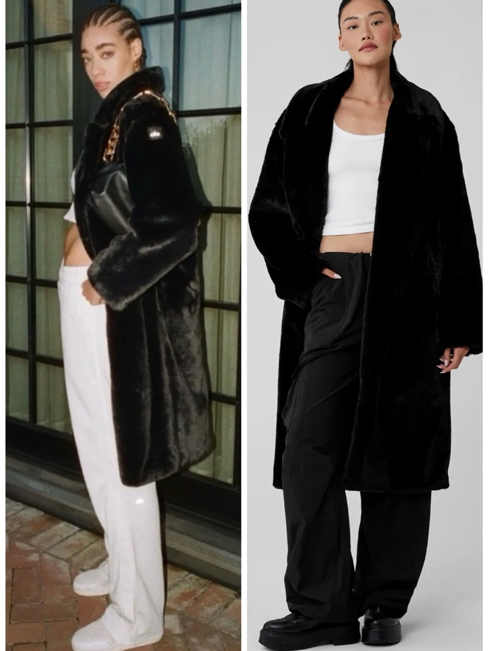 Alo Yoga Oversized Black Faux Fur Trench Coat SZ XS